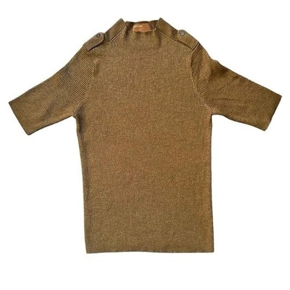 Kerisma Ryder Eco-Yarn Olive Ribbed Mockneck Sweater Top M/L Wool Lyocell Modern